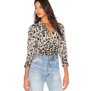 Equipment Silk Leopard Print Blouse Fawn Button Down Cropped Size Medium